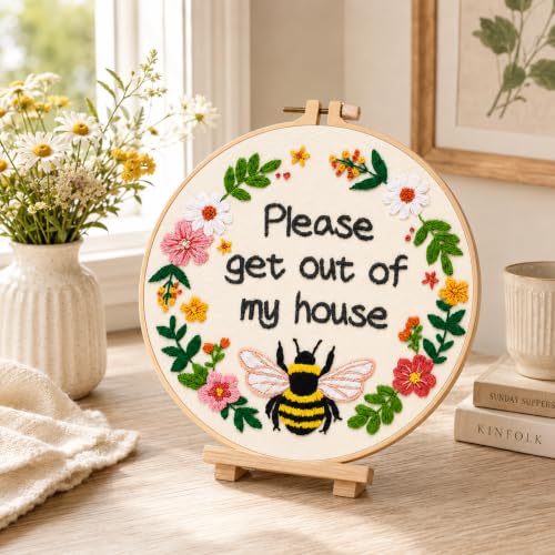Nuberlic Please Get Out of My House Embroidery Kit, Stitch Craft Set - color: FUNNY BEE