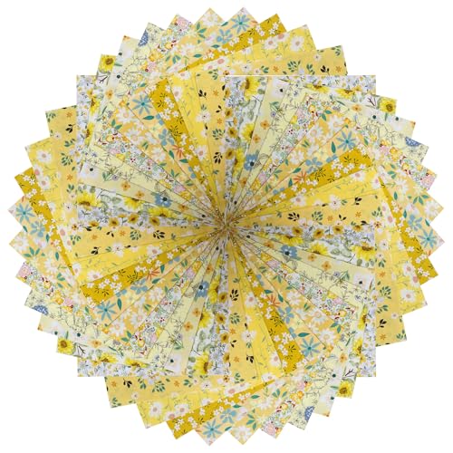 10"x 10" Precut Cotton Quilting Fabric Squares for Sewing-Yellow Floral - color: Yellow, size: 50P10"x10"