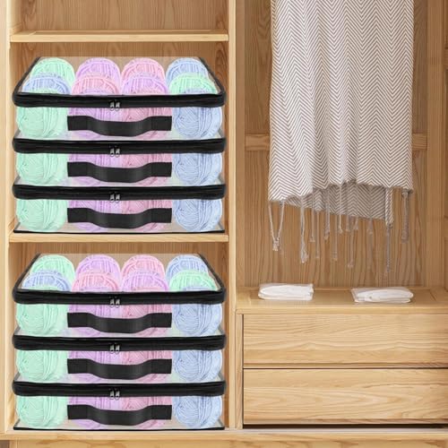 6 Pack Clear Yarn Storage Bags, 12x10x4'' Yarn Storage Organizer Knitting Organizer Storage with Zippers for Crochet Lovers, Yarn Holder for Knitting Needles Crochet Hooks