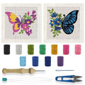 BEUNITONE 2 Sets DIY Punch Needle Kits for Beginners,Butterfly Pre-Printed Pattern,Embroidery Punch Needle Starter Kits for Adults,Includes Pre-Printed Cloth,Yarns,Hoops,Threader and Instructions - color: 05-Butterfly
