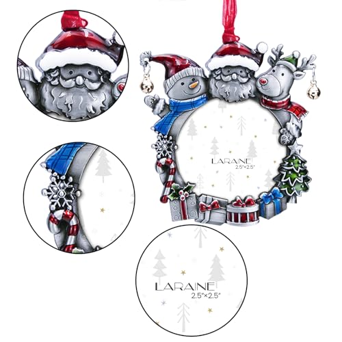 Laraine Christmas Tree Ornaments – Decorative Hanging 2026 Holiday Keepsake Gift Round Pendant with 2.5” Photo Frame Insert for Picture of Pet (Snowman Black)