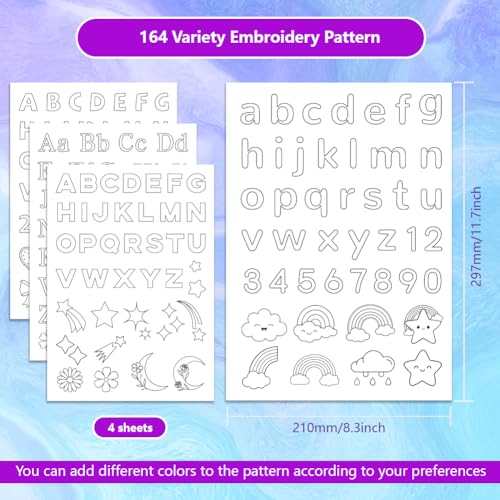 ORIGACH 4 Sheets Alphabet & Number Water Soluble Embroidery Patterns Stabilizers - Pre-Printed ABC Letters, 0-9 Numbers & Icon Designs - Stick & Stitch Embroidery Paper for Hand Sewing Lovers - color: Alphabet & Number