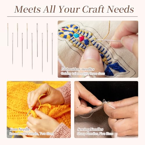 Steel Hand Sewing Needles Set for Denim Jeans Quilting Leather Professional