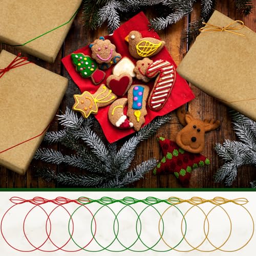 Berlune 120 Pcs Elastic Bows Pre Tied Stretch Loops Wrap, Red, Green, Gold - color: Red, Green, Gold