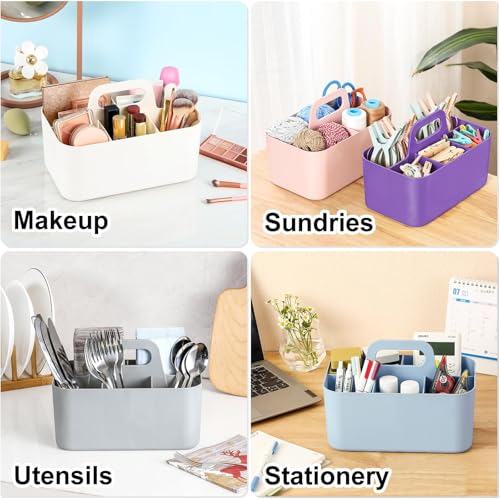 Multiuse Caddy Organizer with Handle, Portable Divided Plastic Tote Bin - Art Craft, Stationary Pen Marker Crayon, Makeup Hair Supplies Storage - Bathroom, Classroom, Dorm, Office, Desk Holder -Purple - color: Purple