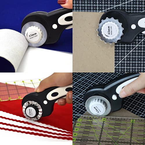 45mm Rotary Cutter with 7pcs Replacement Blades, Ergonomic Handle Rolling Cutter with Safety Lock for Fabric, Leather, paper, Crafting, sewing, Quilting, Perfect for Left & Right Hand(Black) - color: Black, size: 45mm