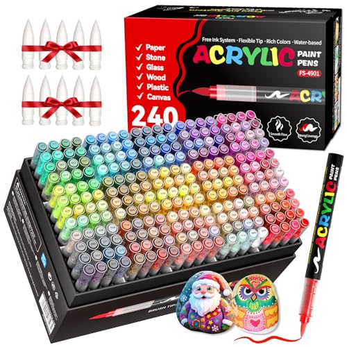240 Colors Acrylic Paint Marker, Soft Brush Tip Acrylic Markers Set - color: 240 Colors