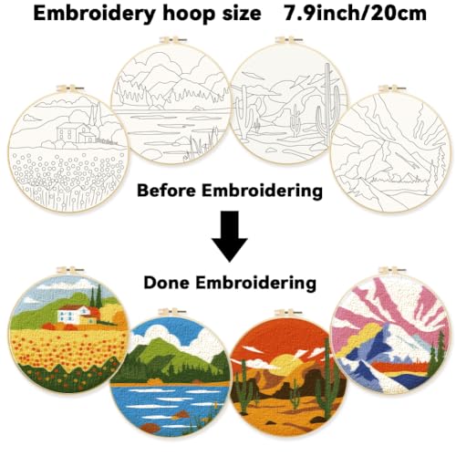 ORIGACH 4 Pack Landscape Embroidery Kit for Beginners - color: Landscape