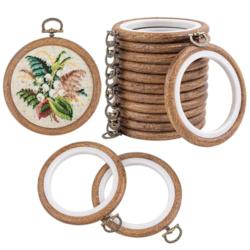 Framendino, 15 Pack Round Mini Embroidery Hoops 4 Inch Imitated Wood Display Frame Circle Cross Stitch Hoop Ring for Art Craft Sewing Hanging Ornaments - color: 4", size: 15 Pack