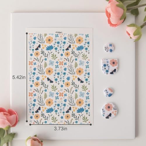 KABAKE Polymer Clay Transfer Paper 4 PCS Colorful Flowers Water Soluble Transfer Sheet for Earrings Jewelry Making - color: Butterfly Flower