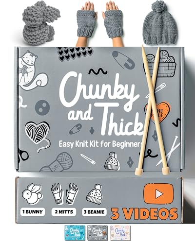 Complete Knitting Kit for Beginners - Learn to Knit Kit with Knitting Accessories Like Thick Beginner Yarn in Gray, Bamboo Needles for Beginners & More - Includes Video Tutorials & Written Guide - color: Gray