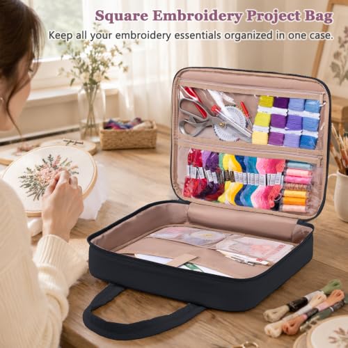 MYBAGZING Embroidery Bag Organizer,Cross Stitch Project Bag w/Hoop Storage - color: Black