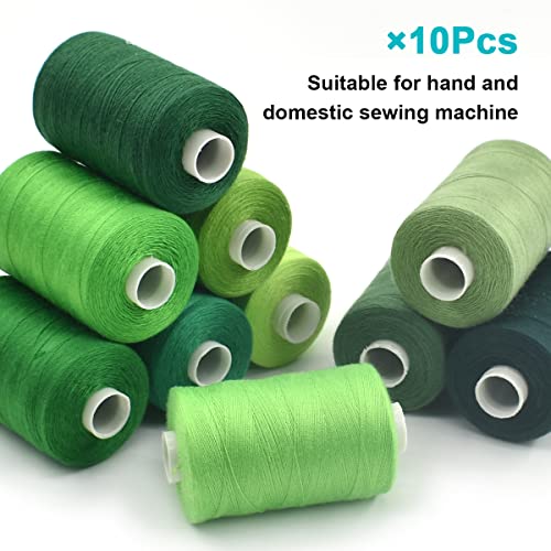 Sewing Thread 10 Color Sewing Industrial Purpose 1000 Yards Per Spool 40S/2 Polyester for DIY Sewing Machine,Embroidery Machine,Hand Sewing (Green) - color: Green
