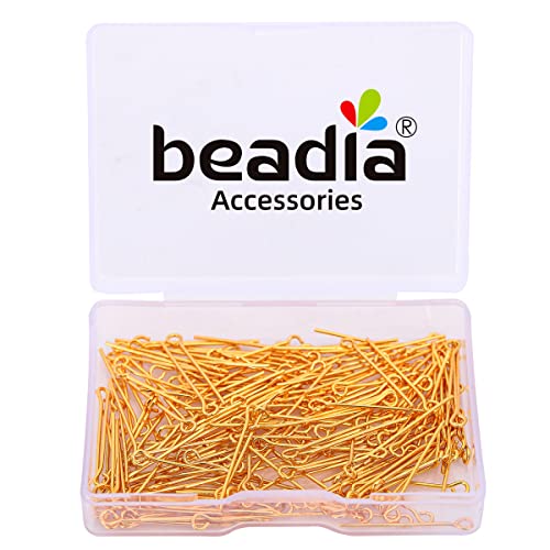 BEADIA 18K Gold Plated Open Eye Pins Non Tarnish 25mm 200pcs for Jewelry Making Findings - color: Open Eye Pins Gold, size: 25x0.7mm