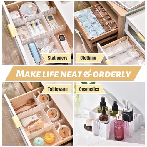 OJYUDD 12PCS DIY Plastic Grid Drawer Dividers,White Adjustable Sock Underwear Dresser Drawer Organizers Divider for Stationary Storage