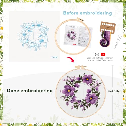 Zerzsy 7.87 '' Embroidery Kits Plant Flower Leaf English Letter Patterns for Beginners Adults, Easy to Learn Cross Stitch Kit for Home Office Decor - color: Letter J