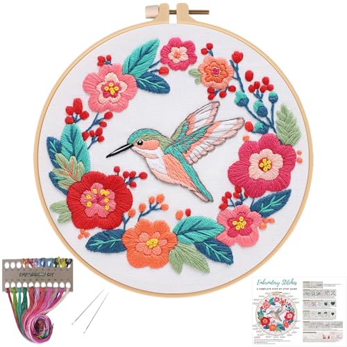 Louise Maelys Hummingbird Flower Embroidery Kit for Beginners Gift - color: Hummingbird flowers