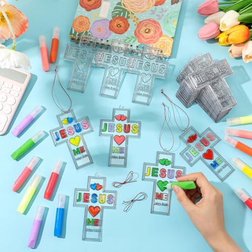 Blueweenly 72 Pcs Christian Cross Suncatchers Craft Kit Bulk, Cute - style: Cute