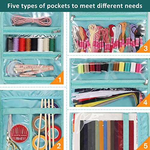 FINPAC Sewing and Craft Supplies Storage Tote Bag with Clear Pockets - color: Emerald Illusions