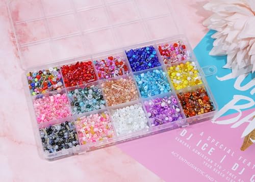 Mixed Craft Beads 202.5g 15 Colors Glass Seed Tube Beads Bugle Bead 1.5-4.5mm Small Loose Spacer Bead for DIY Bracelets Necklace Earring Jewelry Making