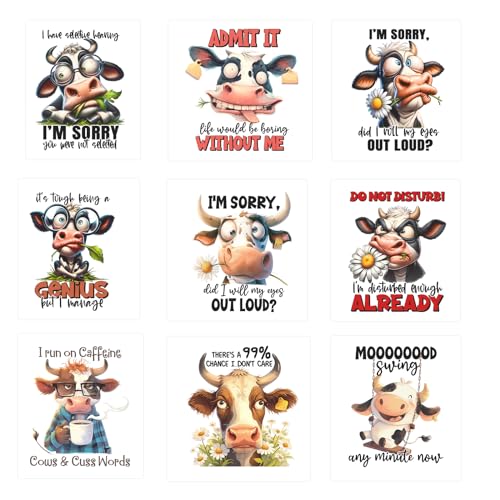 9pcs Cow Quotes Heifers Iron On Decals Thermal Transfer Stickers for Clothing Appliqued Sublimation Patches Iron On Transfer Designs Heat Press Vinyl for Shirts Pillow Covers - style: 9PCS-H01(Small)