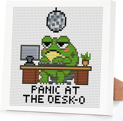 Tiwabb Frog Stamped Cross Stitch Kits for Adults Beginners with Frame - color: Frog Cross Stitch with Frame