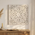 XIAOAIKA Boho Carved Wood Wall Art Panel, Floral Mandala, Distressed White - color: Distressed White