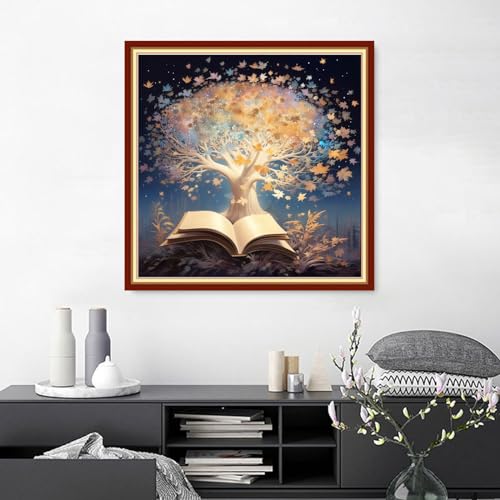 Findvoor Stamped Cross Stitch Kits for Beginners Full Range of Cross Stitching Embroidery Pattern for Adults, 11CT DIY Needlepoint Embroidery Starter Kits-Book Trees 17.7x17.7 inch - color: StampedKits 19