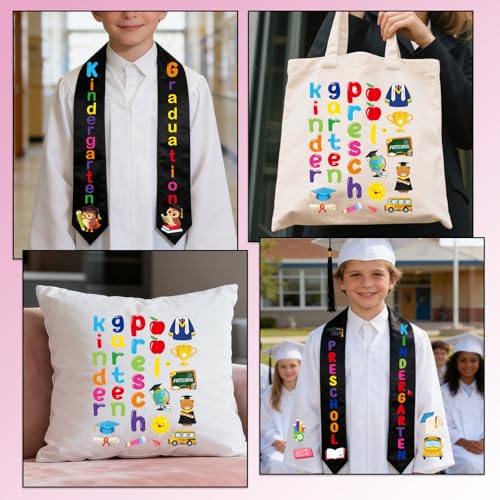 Rngmsi Dtf Transfers Ready to Press - 6 Pcs Kindergarten Graduation Iron on Patches for Sash, Preschool Iron on Stickers, Letter Heat Transfer Vinyl Decals for DIY Cap Gown - style: Kindergarten Graduation