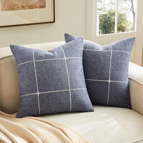 2 Packs Grid Embroidery Throw Pillow Covers 22x22in Navy Blue - color: Navy Blue, size: 22" x 22" (Pack of 2)