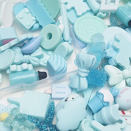Chenkou Craft 50pcs Lots Mix Assorted Baby-Blue Craft DIY Flatbacks Resin Flat Back Buttons Scrapbooking (Blue) - color: Blue