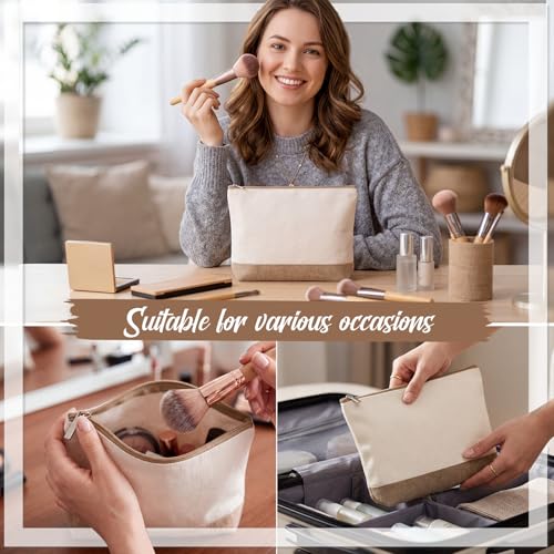 Reginary 10 Pcs Canvas Makeup Bags Bulk Blank Cosmetic Bags,Linen Color - color: Linen Color
