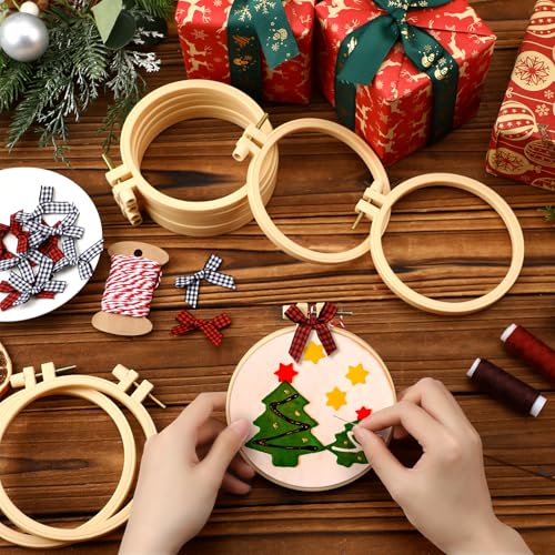 Beeveer 12sets/25pcs 4 Inch Embroidery Hoops with Bows, Christmas DIY Craft - color: Red, Black,White, size: 4 Inch