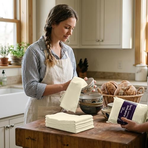 Avalon Kitchen Flour Sack Towels – 30 Pack, 28x28 Inch, 100% Cotton – Flour Sack Dish Towels for Drying Dishes, Baking, Bread Proofing, Crafting & Embroidery – Reusable Beige Kitchen Towel - color: Beige, size: 30 Pack - 28x28 inches