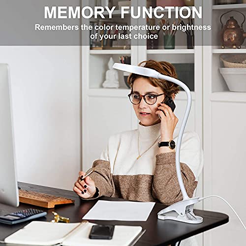 Desk Lamp, JKSWT Clip on Light Reading Light Ring Light LED with 3 Color Modes, 9 Brightness Dimmer, 60 pcs LEDs, Touch-Sensitive Control Pane, 360 ° Flexible Gooseneck Bed Light