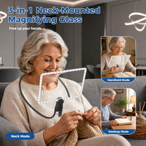Rechargeable 5X Magnifying Glass with Light, Neck-Wearable