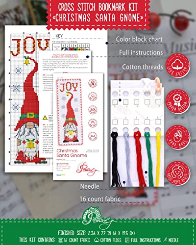 Povitrulya Christmas Santa Gnome - Counted Cross Stitch Bookmark Kit - DIY Embroidery Gift - color: Christmas Santa Gnome