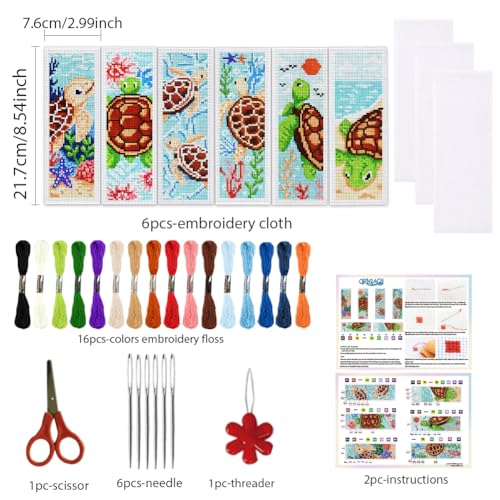 ORIGACH 6 Set Turtles Cross Stitch Bookmark Kit for Beginner - style: Turtles