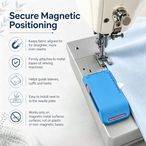 Magnetic Sewing Machine Sleeve Tool, 4-in-1 Edge Guide with Built-in Seam Ripper & Ruler Scale for Cuffs Plackets Topstitching, Multi-Functional Tool for Beginners (Blue+Pink)