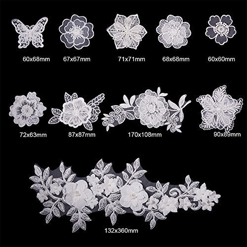 NBEADS 10 Pcs White Mix Style Embroidery Lace Flower Patches Appliques DIY Sewing Craft for Decoration, Sew On Patches for Repairing and Decorating Clothing, Bags - color: White 10pcs
