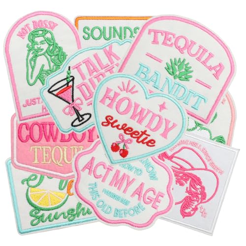 12pcs Pink Girl Iron/Sew on Patches, Cool Cowgirl Embroidered Applique, Fashion Decoration for Clothes, Hat, Bag, Dress, Shirt, Jeans - color: 12pcs Pink Girl
