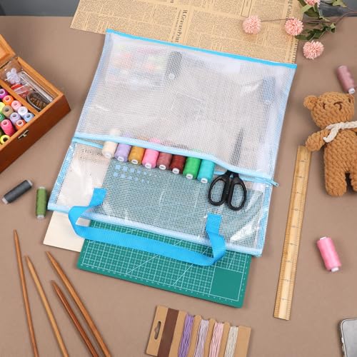 ElevateTech Sew Project Bags Jumbo Needlepoint Project Bag for Quilting Sewing Craft Organizer Bags Portable Mesh Zipper Pouch with Handle for Quilter Knitting Stitching Embroidery, 15.7×15.7 Inch