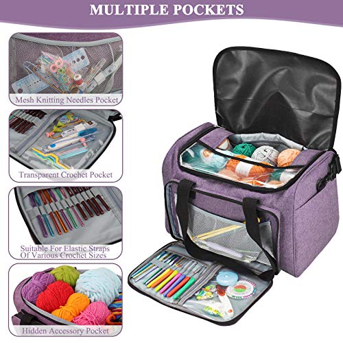 Coopay Crochet & Knitting Tote Bag - Large Organizer for Yarn, Hooks, Needles & Craft Tools - color: Elegant Purple