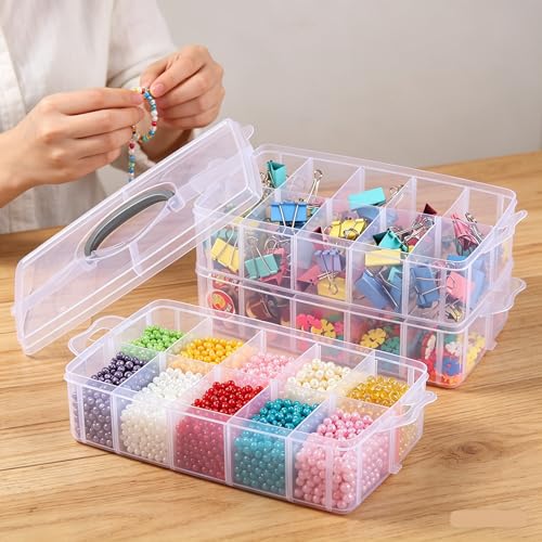 3-Tier Clear Plastic Craft Organizer Box with 30 Compartments