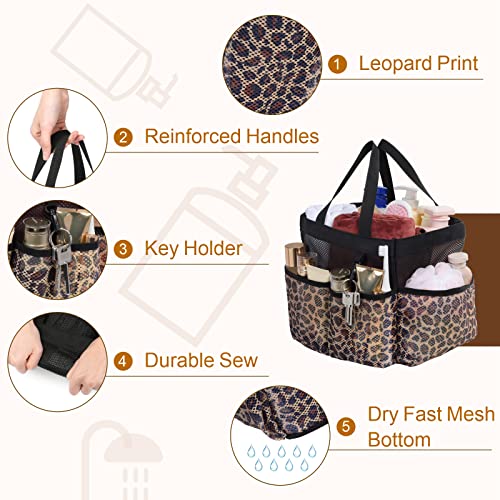 Mesh Shower Caddy Portable - 8 Pockets, S-Hook, Shower Bag for Dorm Camping - color: Leopard, size: L (Classic Dorm Caddy)