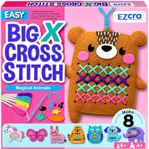 EZCRA My First Cross Stitch Kit for Kids Ages 4-8, 8 No Mess Felt Animals - color: 8-in-1 Animal