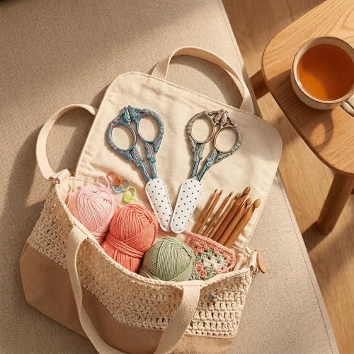 Crochet Scissors with Cover 2 Pack – Vintage Small Embroidery Scissors Set, Sharp Craft Scissors for Yarn Thread Sewing Needlework, Rainbow & Green Bronze Bird Gift for Crocheter, 4.6 Inch - color: Purple&green
