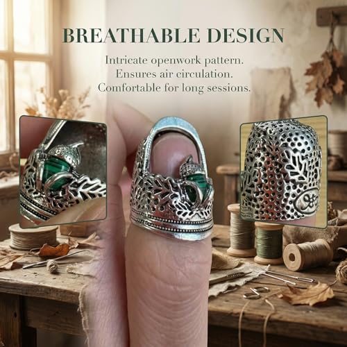 OKKRMGZ 2Pcs Sewing Thimble Hand Thimbles for Embroidery Quilting Finger Protector Protectors Open Nail Acorn Metal Thumb DIY Crafts Needlework