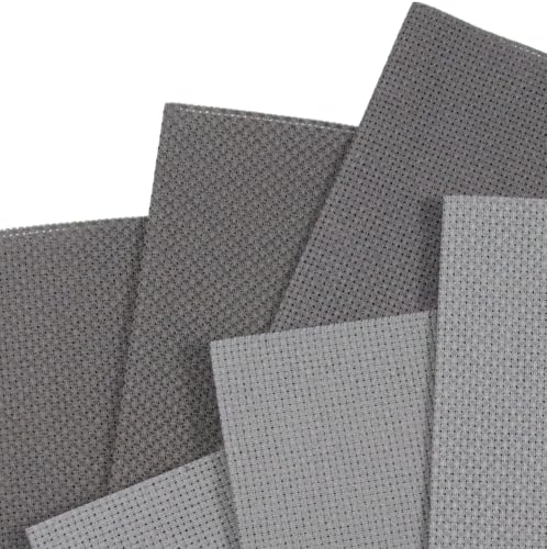 KCS 4/6 pc of 12" x 18"(30cmx45cm) 16 Count Cotton Aida Cloth Cross Stitch Fabric (6 pc,Medium Grey+Dark Grey) - color: Medium Grey+dark Grey, size: 6 pc