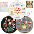 Santune 3 Pack Beginner Embroidery Kits for Adults DIY Starter Kit with 33 Stitch Techniques, Stamped Patterns, Embroidery Hoop, Colorful Threads,Stitch Video Tutorial - color: Practice Patterns